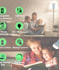 Family reading with 2 Pack Cordless Rechargeable Light Bulbs With Remote USB Charging, 12W Battery Operated Emergency Lighting.