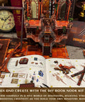 Dinosaur Museum 3D Wooden Puzzle With LED Lights For Bookshelf Decor DIY Craft displayed on desk with instruction manual.