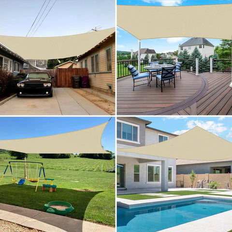 10x14 Sun Shade Sail Rectangle Canopy For Patio Backyard Garden Outdoor UV Blocking Breathable Shade Cloth in beige