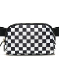 Two Way Zipper Fanny Pack For Women Water Resistant Nylon Belt Bag With Adjustable Strap Crossbody Ready Checkered Black Waist Pack