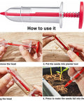 Illustration of using 7 Piece Mini Handheld Seed Spreader Kit With Adjustable Speeds 12 Hole Dibber And Pro Grade All In One Seed Dispenser Planter