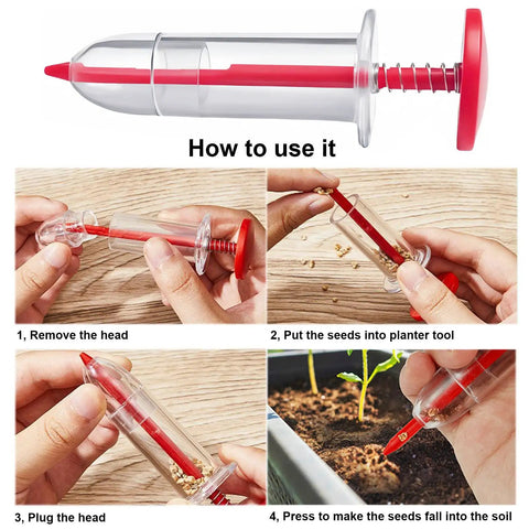 Illustration of using 7 Piece Mini Handheld Seed Spreader Kit With Adjustable Speeds 12 Hole Dibber And Pro Grade All In One Seed Dispenser Planter