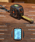 2 In 1 Laser Distance Meter And 16 Foot Auto Lock Digital Tape Measure For Quick One Handed Measurements A Real Workhorse For Wide Area Scans And Tight Corners 197 Ft Laser Range And 16 Ft Auto Locking Tape For Builders And DIYers on wood surface