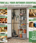 Store More In Less Space Slender Outdoor Storage Cabinet for Tight Spaces Tall Vertical Tool Organizer with Four Shelves
