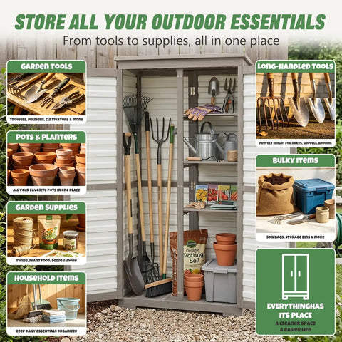Store More In Less Space Slender Outdoor Storage Cabinet for Tight Spaces Tall Vertical Tool Organizer with Four Shelves