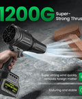 Cordless Leaf Blower Turbo Power 980,000 RPM With Two 4.0Ah Batteries showing strong wind against bricks