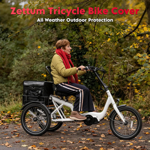 Heavy Duty 600D Tricycle Cover For Adult Trikes And 3 Wheel Bicycles, All Weather Waterproof, Dustproof And UV Resistant With Lock Hole, Universal Fit 75L x 30W x 44H For Indoor Outdoor Use on covered adult trike