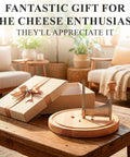 Rose Shaped Cheese Cutter Shaver For Semi Hard Cheeses on wooden table, open gift box nearby, cozy living room setup