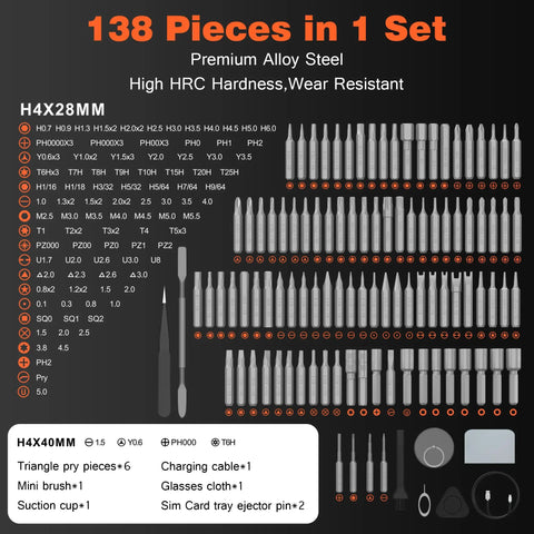 All In One 138 In 1 Electric Cordless Screwdriver Set With 120 Precision Bits For Quick Home Repairs DIY Pro Level Tool Kit With Magnetic Bit Holder Reversible Driver Bit Case And Versatile Screwdriving For Any Project, 138-piece bit set