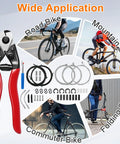 Pro Grade All In One Bike Cable Kit With Stainless Steel Cable Cutter Brake And Shifter Cables Housing Set End Caps Copper Sleeves And ORings For MTB And Road Bikes Repair Easy Upgrade displayed with cycle types and tools.