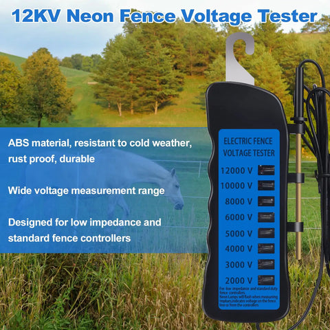 Pro Grade High Voltage Fence Tester For Farms, 12 KV Max, Portable Fault Finder With 8 Neon Indicator Lights, Electric Fence Testing Tool For Energizers, Grounds And Fence Components, Quick Readouts For Safe Accurate Fence Status; ABS case