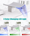 Brushed Nickel 8-Inch Widespread LED Waterfall Bathroom Faucet, 3-Color Changing Light, 3-Hole Deck-Mount Display