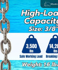 Three Eighths Inch G43 Marine Grade Stainless Steel Anchor Chain With Mirror Polished Finish ISO AISI 316 Saltwater Ready