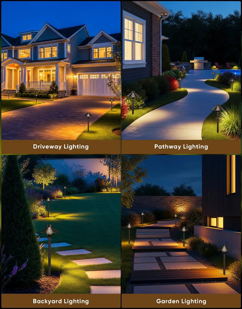 Low Voltage Landscape Lighting 12 Pack Aluminum 12V Pathway Lights With G4 Bulbs Waterproof Oil Rubbed Bronze Finish in outdoor setting
