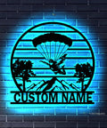 Paragliding Metal Wall Art With LED Lights Custom Name Sign For Home Decor Welcome Sign Parachute Themed Wall Accent Outdoor Friendly