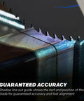 Shadow line guide on a Beefed Up 15 Inch Metal Cutting Chop Saw With 3500 Plus Cuts Using EVOMAX 14 Inch Steel Blade for precise alignment.