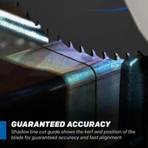 Shadow line guide on a Beefed Up 15 Inch Metal Cutting Chop Saw With 3500 Plus Cuts Using EVOMAX 14 Inch Steel Blade for precise alignment.