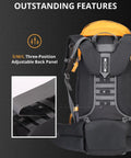 Back view of 65L Internal Frame Hiking Backpack With Rain Cover For Camping, featuring three-position adjustable back panel.