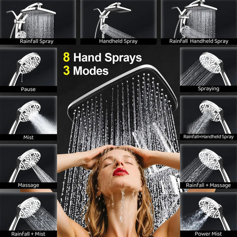 12 Inch Badass High Pressure Rain Shower Head With Detachable Handheld Spray Combo And Rock Solid Magnetic Bracket Featuring Adjustable Angle Settings For Killer Water Flow