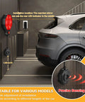 Adjustable Garage Parking Sensor With LED Display Black No Guesswork Parking Ultrasonic Distance Meter From 6 Inches To 6 Feet For Pinpoint Parking, Easy Setup With Adhesive Or Anchors, Great For Compact Cars, SUVs, And Trucks. Wall-mounted black ultrasonic sensor with LED stop display beside a parked SUV