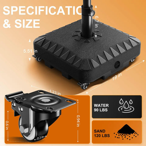 120 Pound Wheeled Patio Umbrella Base Heavy Duty Outdoor Umbrella Stand With Easy Glide Wheels for wind resistance and stability