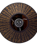 Top view of Anubis Table Lamp Statue With Shade, showing intricate hieroglyphs on faux gold and ebony black finish shade.