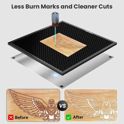 Steel Honeycomb Laser Bed 300x300mm 12x12in with Magnet Hold-Down for Laser Engraver and Cutter, showcasing precision engraving results.