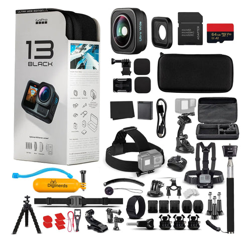 HERO13 Ultra Wide Action Camera Bundle Waterproof With 5.3K HDR Video, 27MP Photos, includes 64GB card and 50-piece accessory kit.