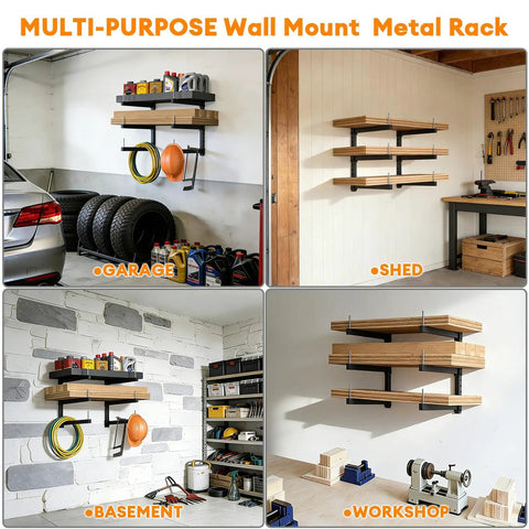 Heavy Duty Lumber Storage Rack Wall Mount With Steel Shelves And Wall Organizer in garage, shed, basement, workshop
