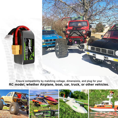 Beefy 14.8V 130C 850mAh 4S LiPo Battery With XT60 Plug For RC Cars Drones And Planes with various RC vehicles