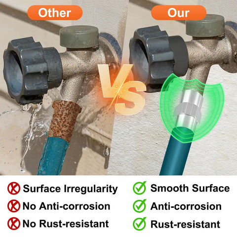 Comparison of pipe fittings demonstrating rust resistance and anti-corrosion features of the Two Pack 304 Stainless Steel Female To Male NPT Pipe Fittings.