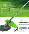 2 Pack 9 Inch 20 Tooth Brush Blades For Trimmers And Brush Cutters, shown attached to a trimmer on grass.