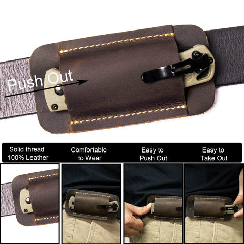 Leather Knife Sheath Handmade Holster for Belt Horizontal Carry, dark brown leather, knife partially exposed, size S
