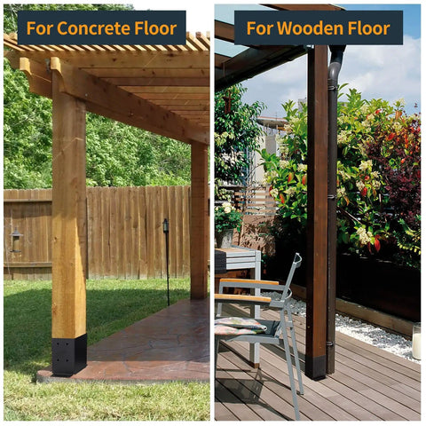 Beefy 4x4 Post Base Brackets Set of 4 Inner 3.6 x 3.6 Inch Post Anchors Black Powder Coated Steel Outdoor Support for decks and pergolas on concrete and wooden floors