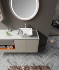 White Square Ceramic Countertop Vessel Sink For Bathroom 16 By 16 By 4.92 Inches Durable Ceramic With No Fuss Surface Mount Installation Sleek Modern Vanity Upgrade For A Fresh Look viewed from above on a marble countertop.
