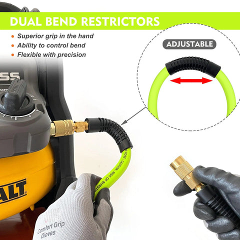 Hybrid Air Hose Three Eighths Inch By Ten Feet Lead In With One Quarter Inch Quick Connect Couplers Flexible Kink Resistant