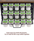 Three Tier Coffee Capsule Drawer Organizer With 90 Pod Capacity Holds K Cups Or Pods Space Saving Countertop Pod Holder Open View