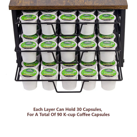 Three Tier Coffee Capsule Drawer Organizer With 90 Pod Capacity Holds K Cups Or Pods Space Saving Countertop Pod Holder Open View
