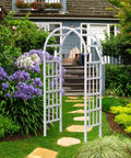 Weatherproof Vinyl Garden Arbor Arch 41W By 86H White Easy Assembly With Ground Anchors Durable Outdoor Yard Decor For Front Porch Or Garden Path