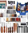 Pro Grade Leather Working Tools Kit With Double Layer Storage Box All In One DIY Stamping Cutting Engraving Punching Sewing Set