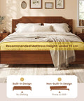 King Size Wooden Bed Frame With Cozy Upholstered Headboard And Rock Solid Thick Wood Slat Support For Legit Bedroom Vibes And Reliable Comfort All Night Long with recommended mattress height under 15 cm.