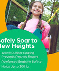 Girl swinging on Heavy Duty Swing Seat Replacement Kit With Chains For Outdoor Swing Sets Backyard Playground Accessories.
