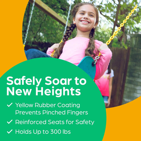 Girl swinging on Heavy Duty Swing Seat Replacement Kit With Chains For Outdoor Swing Sets Backyard Playground Accessories.