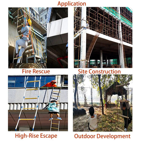 16 Foot Fire Escape Rope Ladder For 2 To 3 Story Homes Emergency Escape shown in various applications