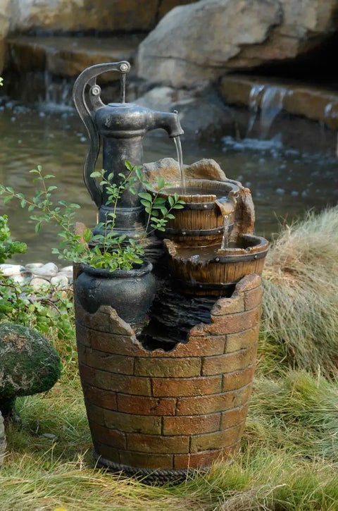 Outdoor Cascading Water Fountain With Pump Included For A Chill Backyard Oasis, Durable Polyresin And Fiberglass Garden Feature