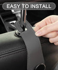 Badass Leather Car Headrest Hooks Two Pack Hella Sturdy Seat Storage Hangers For Bags And Groceries Top Shelf Ride Setup Gray in use, easy installation on headrest.