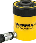 20 Ton Single Acting Hollow Plunger Hydraulic Cylinder With 2.00 Inch Stroke, yellow, Enerpac branding, close-up view