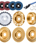 14 Piece Wood Carving Disc Set For Four Inch And Four And A Half Inch Angle Grinders With Seven Eighths To Five Eighths Inch Arbor shown