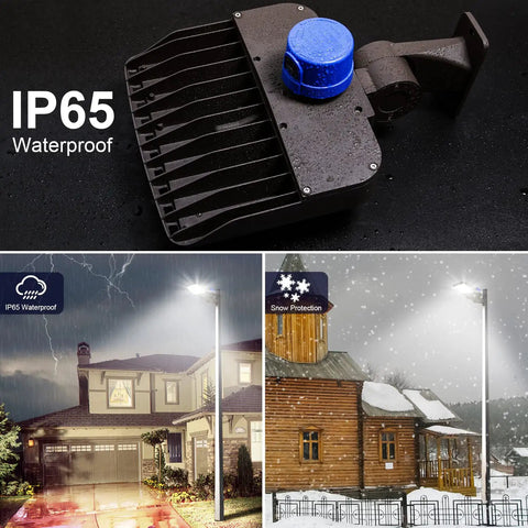 LED Parking Lot Light 150W Outdoor Floodlight 19500 Lumens Dusk To Dawn Black IP65 Weatherproof Housing Commercial Grade