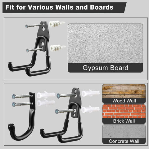 Heavy Duty Garage Hooks 20 Pack Steel Wall Mount Hooks With Anti Slip Coating for various wall types and mounting options.